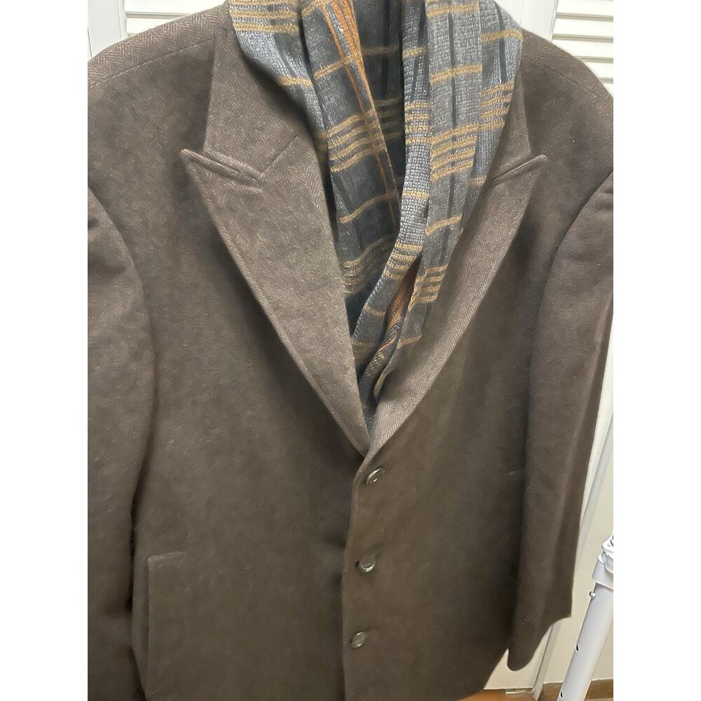 BACHRACH XL Tall Men's Brown Herringbone Wool Cashmere Top Coat Jacket